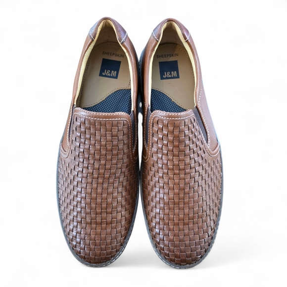 Johnston Murphy McGuffey Sheepskin Woven Leather Slip-On Loafers